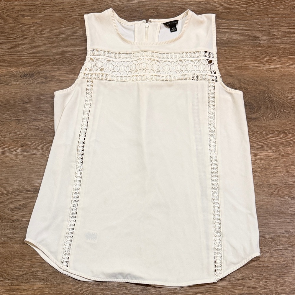 Ann Taylor Cream Lace Detail Tank Top Blouse